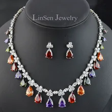 6 цветов дизайн капля, мода роскошный свадебный комплект ювелирных изделий, высокое качество AAA кубического циркония комплект из сережек и ожерелья