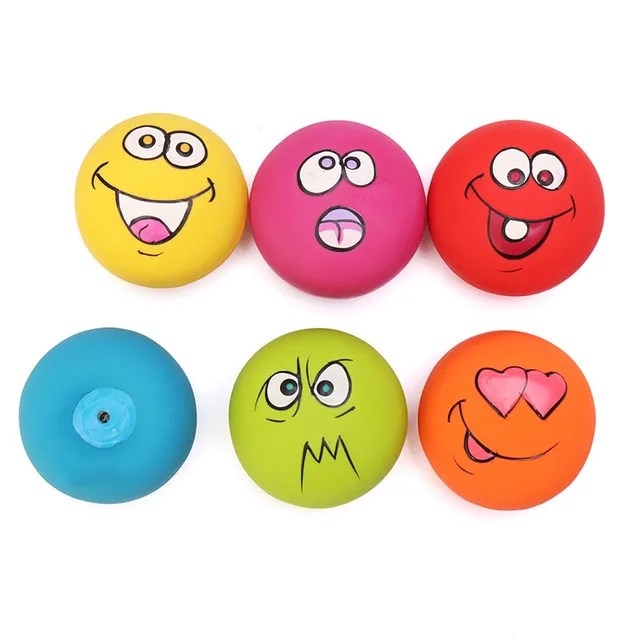 6pcs/lot Pet Toy Rubber Emoji Dog Ball Toy Squeak Sound Chew Bite Toys 80531 Drop Shippingin