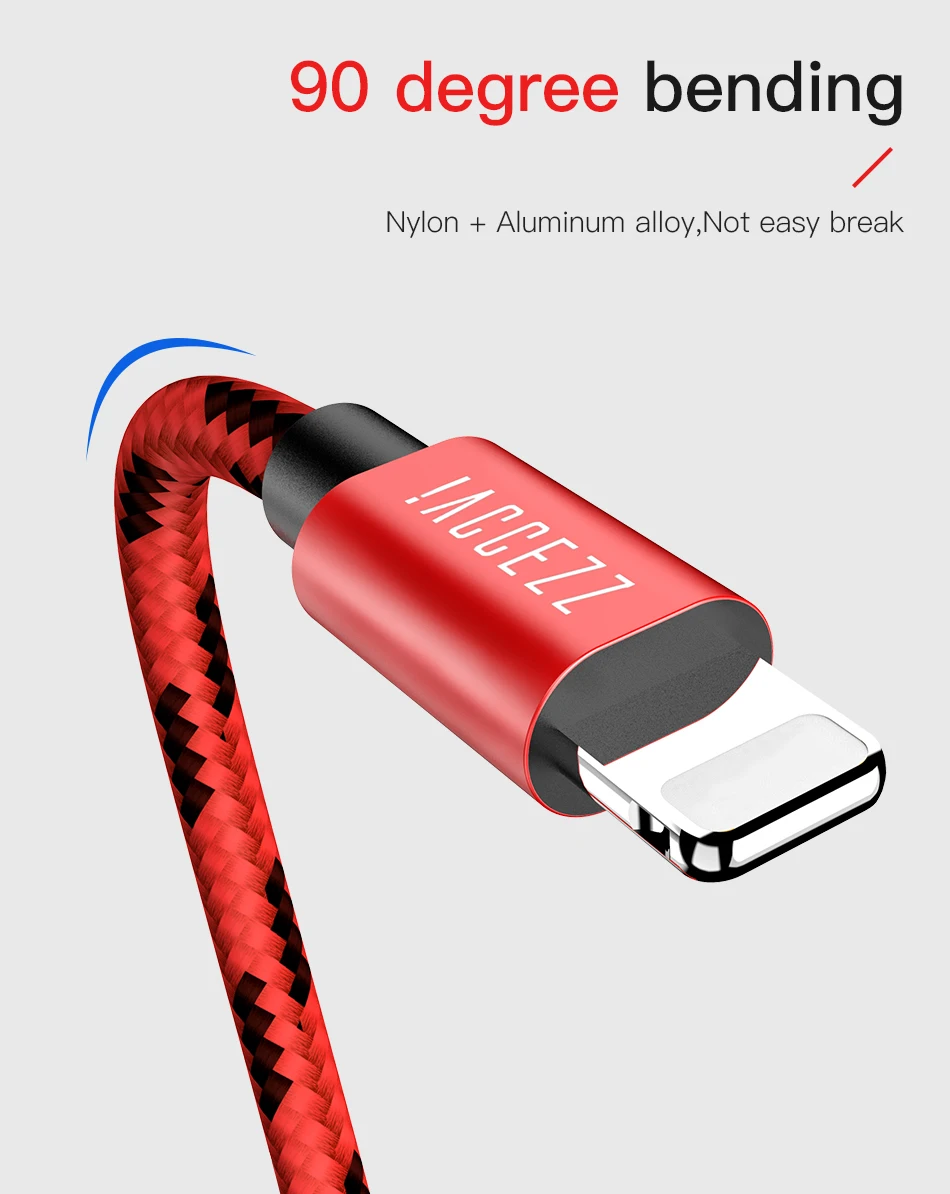 !ACCEZZ 2.4A USB Cable For iphone X XS MAX XR Support Data Transmission Phone Nylon Charging Cord 1M For iphone 8 7 6 5 Plus SE (5)