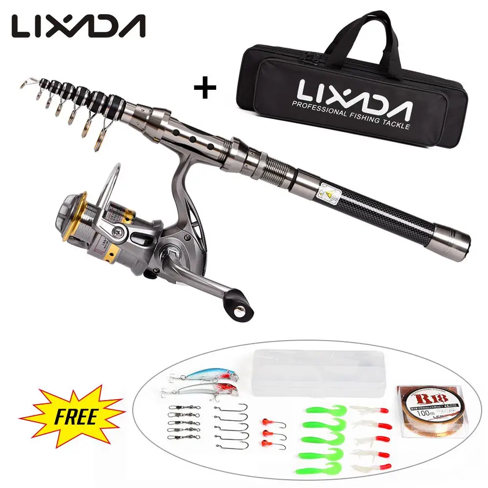 Lixada Telescopic Fishing Rod Reel Combo Full Kit Spinning  Reel with 100M  Line Lures Hooks Jig Head Carrier Bag for Pesca