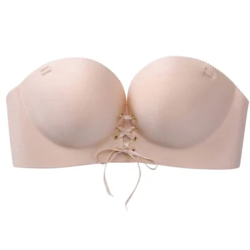 

Sexy Solid Women Underwear Sexy Lingerie Corset Push Up Paste Bra Wire Free Bra Invisible Strapless Lace Up Seamless 1/2 Cup