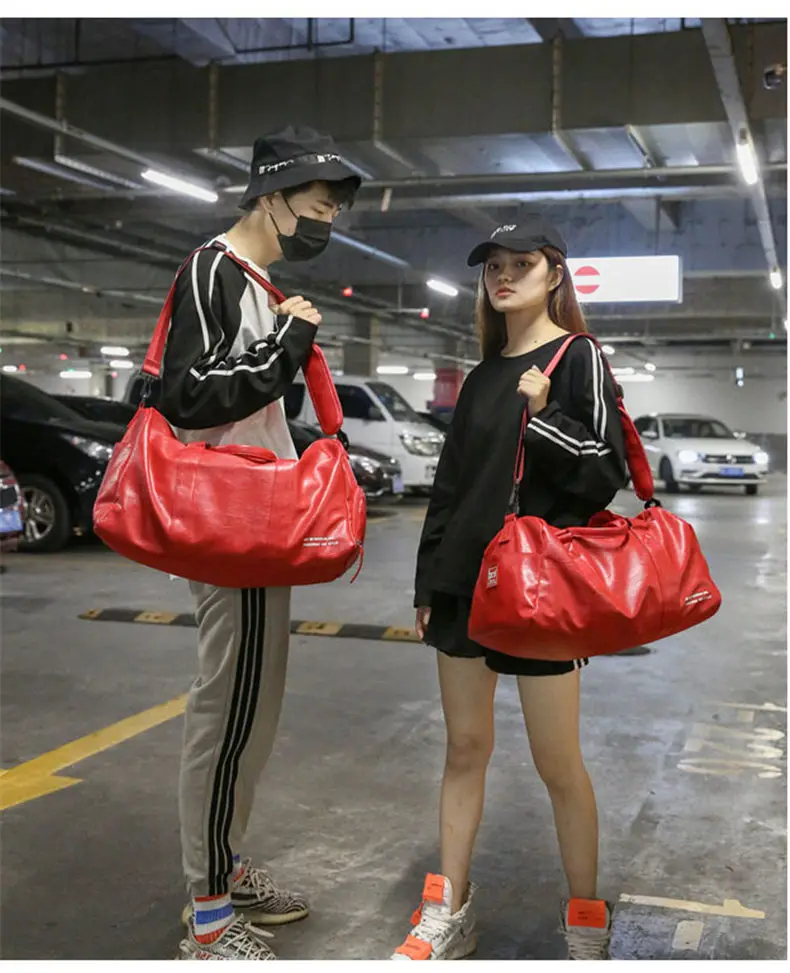 Спортивная сумка для спортзала, женская кожаная сумка с буквенным принтом, сумка для фитнеса, Мужская однотонная черная красная Дорожная сумка на плечо XA561WD