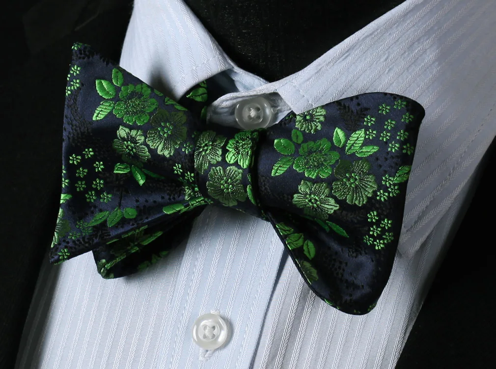  BF3001VS Green Navy Blue Folral Bowtie Men Silk Self Bow Tie handkerchief set Pocket Square Classic