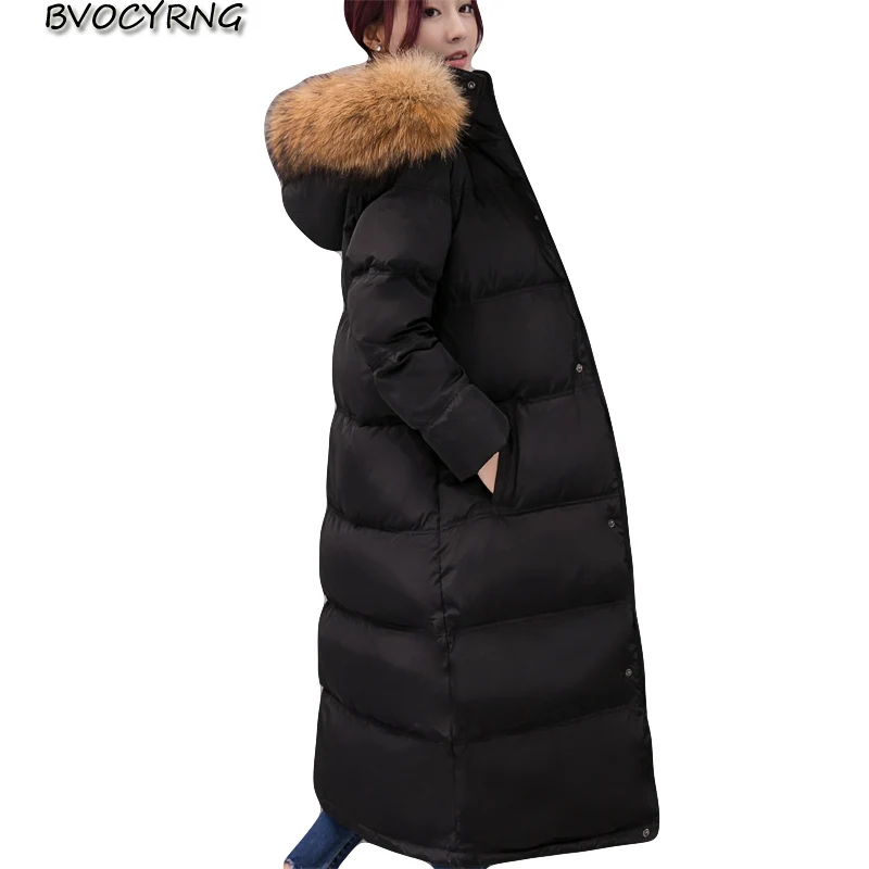 

2018 90%White Duck Down Winter Women Jacket New High Quality Hooded Thick Coat White Warm Jacket Long Loose Female Outwear A0024