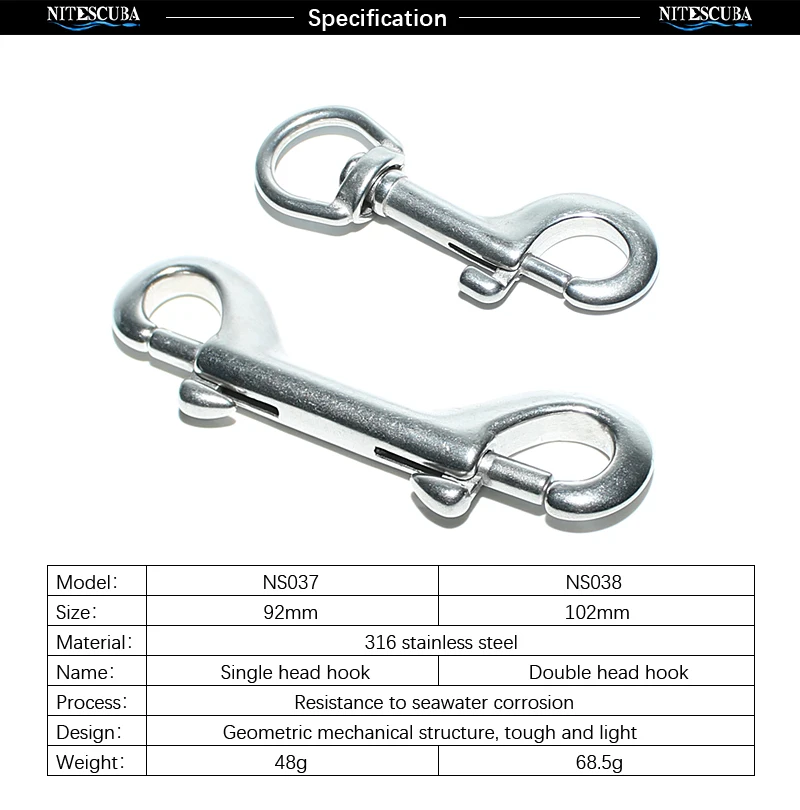 NiteScuba Дайвинг 316 из нержавеющей стали двухсторонняя Болтовая защёлка для BCD SMB держатель подводная фотография оборудование предохранительный элемент