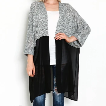 

Autumn women coats new style parchwork knit stitching chiffon jacket EBD0934