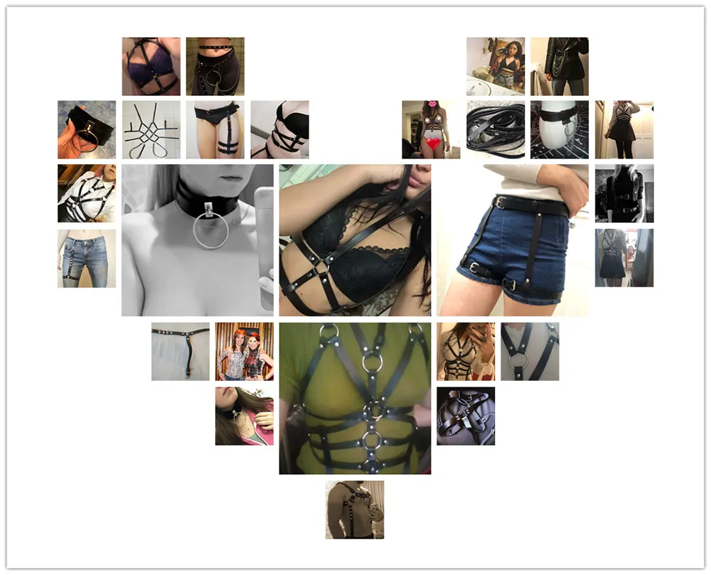 UYEE Leather Belt Edgy For Women Pastel Goth Fashion Leather Harness Leg Cage Body O-ring Belt Adjustable Waist Harness Punk Top