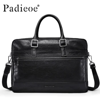 

Padieoe Men's Genuine Leather Vintage Briefcase Casual Laptop Business Handbags Crazy Horse Men Bags Cow Leather Male Tote Bags