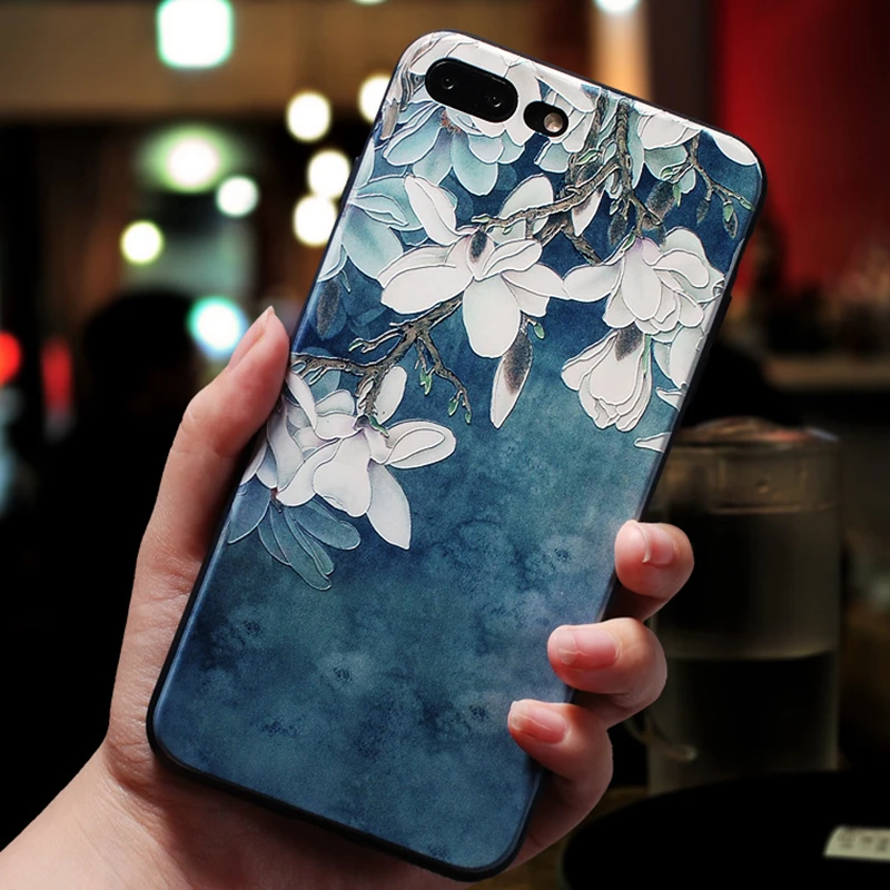 3D розовые цветы черный силиконовый чехол для Iphone 6 S 6s Plus 7 8 8plus телефонные чехлы