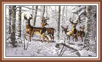 

Animal Antelopes in the Snow Counted 11CT 14CT DMC Cross Stitch DIY China Cross Stitch Kits for Embroidery Needlework Home Decor
