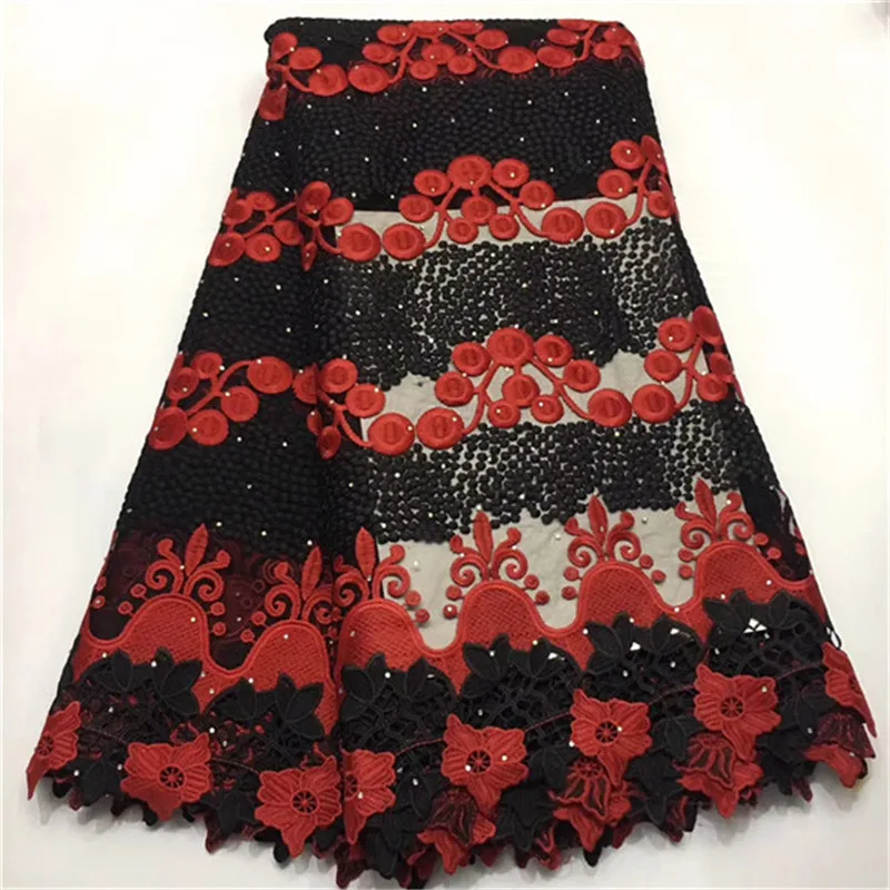 

African 100% Cotton Lace Fabric Red/Black Guipure Lace Fabric High Quality 2019 Nigerian Cord Lace Fabric For Wedding Dress