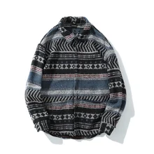 Геометрическая шерстяная рубашка для мужчин и женщин с длинным рукавом, мужские рубашки в народном стиле, повседневная винтажная Японская уличная одежда, одежда