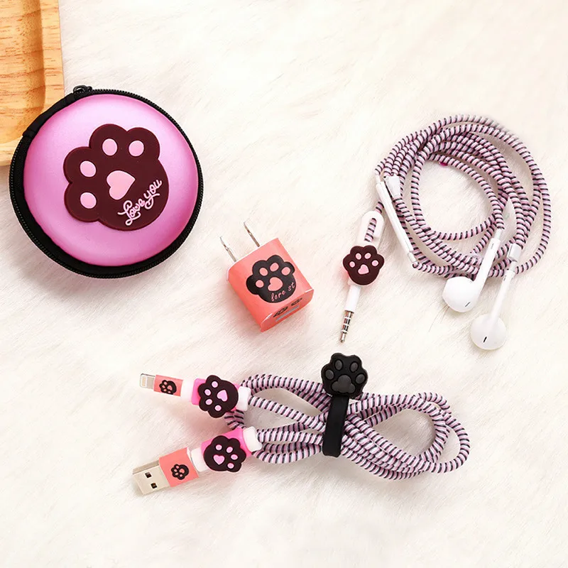 

RBAYSALE 1 Set Multicolor Earphone Case Round Package Charging Cord Data line Protection Cartoon Sticker Headphone Storage Box