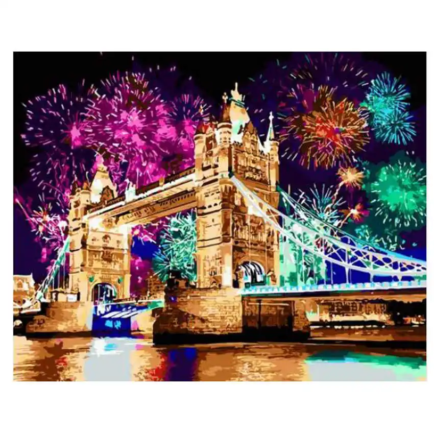 

Modern Style Diy Oil Painting By Numbers Wall Art,Painting By Numbers Firework Bridge For Living Room Decor