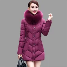 New Middle-aged Winter Jacket Thicken Big Fur Collar Hooded Down Cotton Jacket Big Yards Women Padded Coat Slim Long Parka A2011