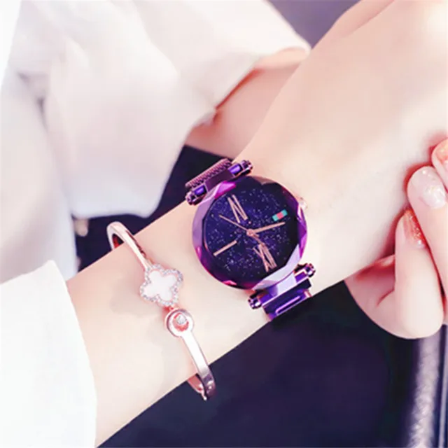Luxury Rose Purple Women Watches Minimalism Starry sky Magnet Buckle Fashion Cas Luxury Rose Purple Women Watches Minimalism Starry sky Magnet Buckle Fashion Cas