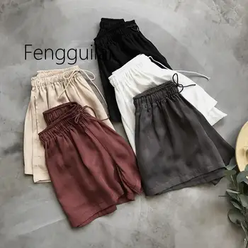 

Summer 2019 Women White Highwaist Satin Shorts High Waist Fitness Black Vintage Hotpant Korean Elastic Ladies Short Pant Bottom