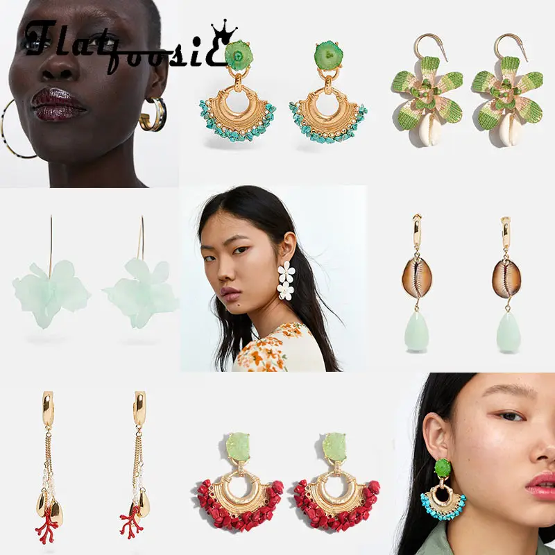 

Flatfoosie New Za Resin Acrylic Colorful Drop Earrings For Women 2019 Boho Round Geometric Dangle Fashion Earring Jewerly Party