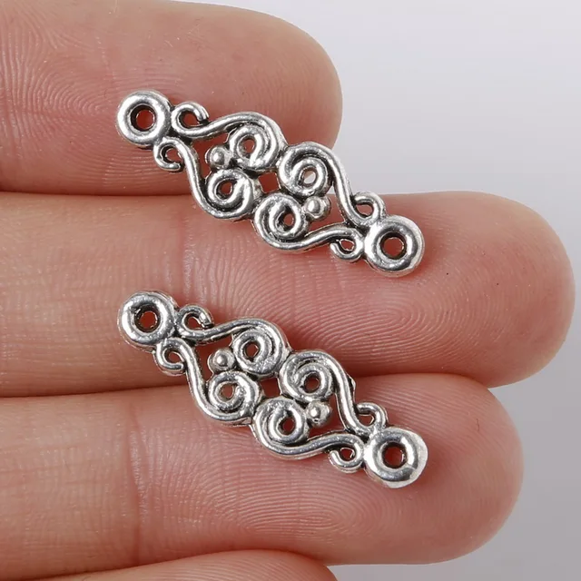 2017 10pcs 8x25mm Zinc Alloy Antique Silver Plated Two Holes Connection