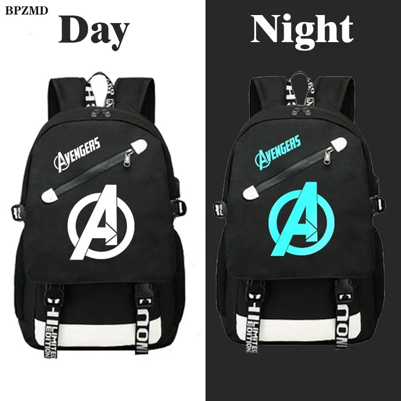 Рюкзак BPZMD Avengers светящийся парусиновый рюкзак с принтом для ноутбука школьный