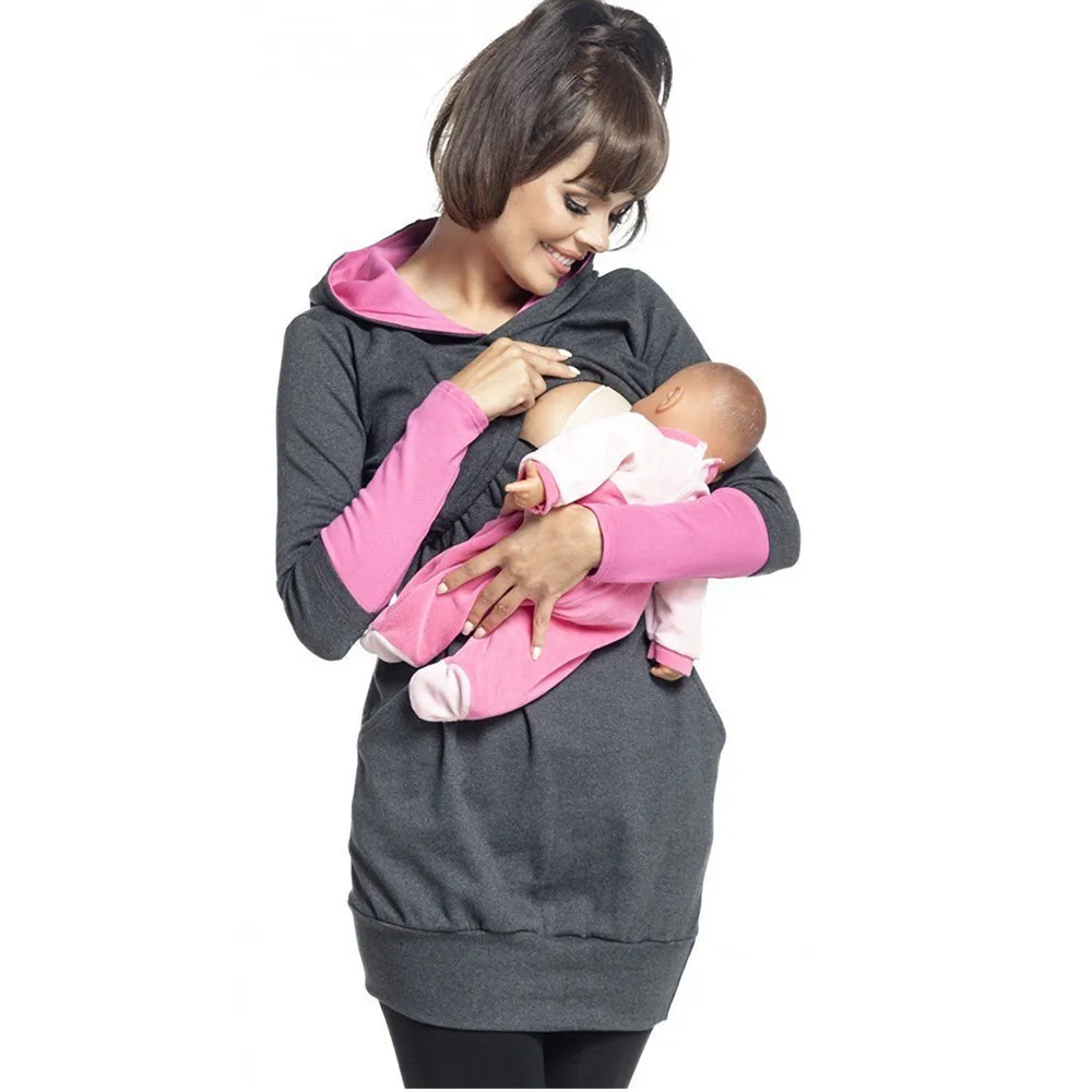 Warm Cotton Women's Maternity Hoodies Nursing Top Clothing Breastfeeding Hoodies For Pregnant Women Outwear Pregnancy Clothes