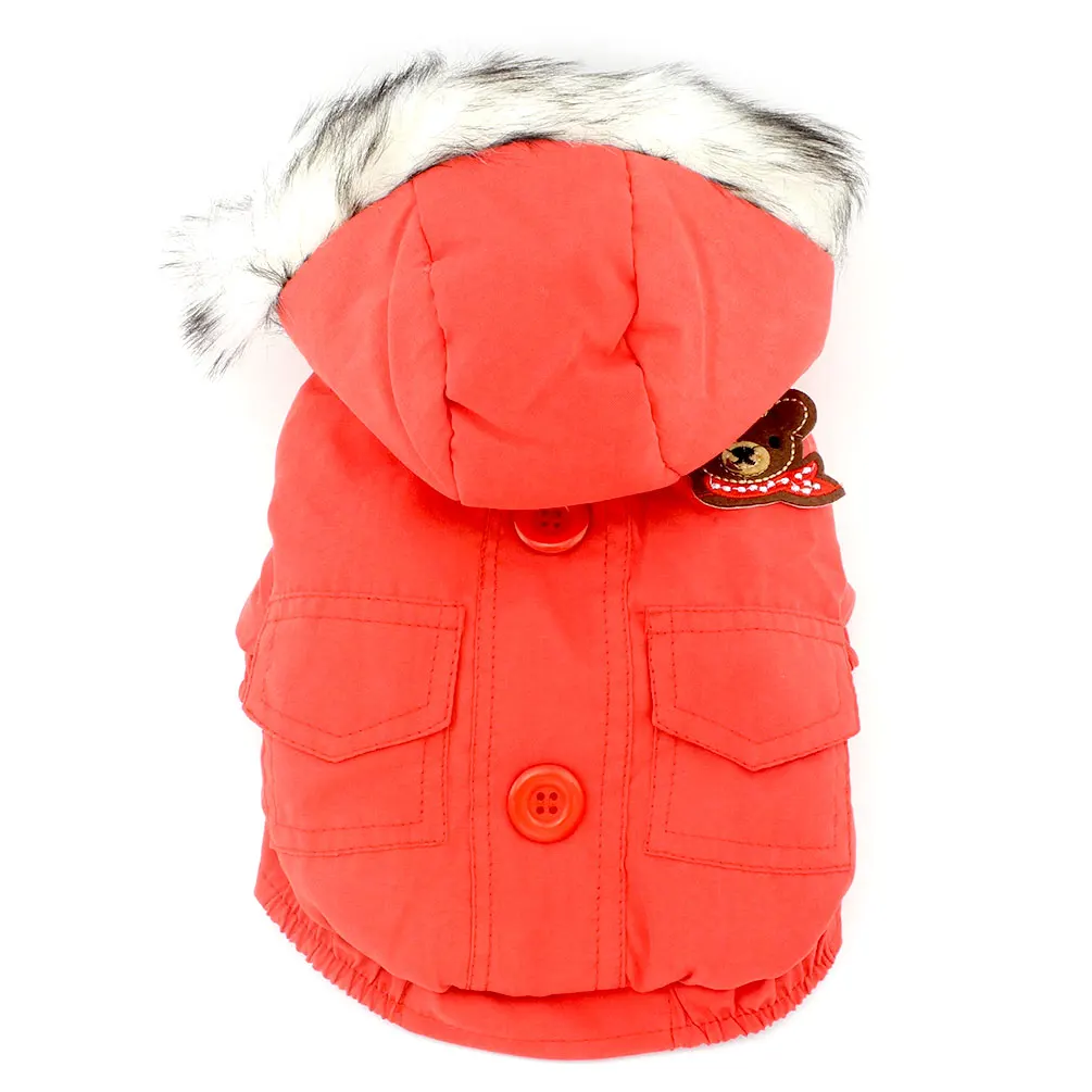 Плотное хлопковое стеганое зимнее пальто для собак шарф с капюшоном заплатка "медведь" Одежда для девочек и мальчиков
