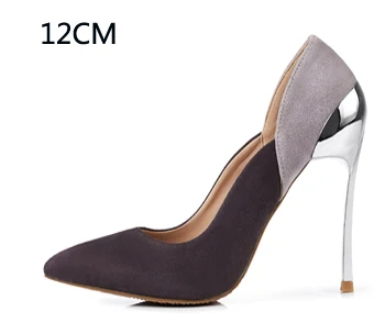 Autumn Suede Leather Women Pumps 10cm or 12cm High Heels Mix Color Mental Heel Wedding Party Shoes Size 33-43 - Цвет: 12cm gray