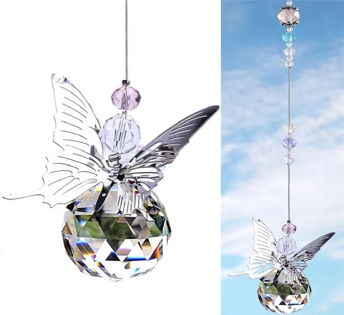 

Lucky Feng Shui Crystal Butterfly Ball Prisms Pendant Pendulum Hanging Decor