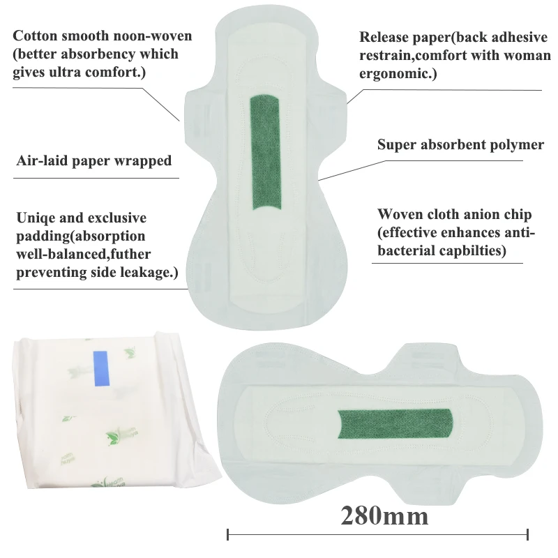 16 шт. = 2 упак./лот Шуя прокладки Анионовые прокладки для ночного использования 280 мм анионная санитарная салфетка менструального колодки женский гигиеничный продукт