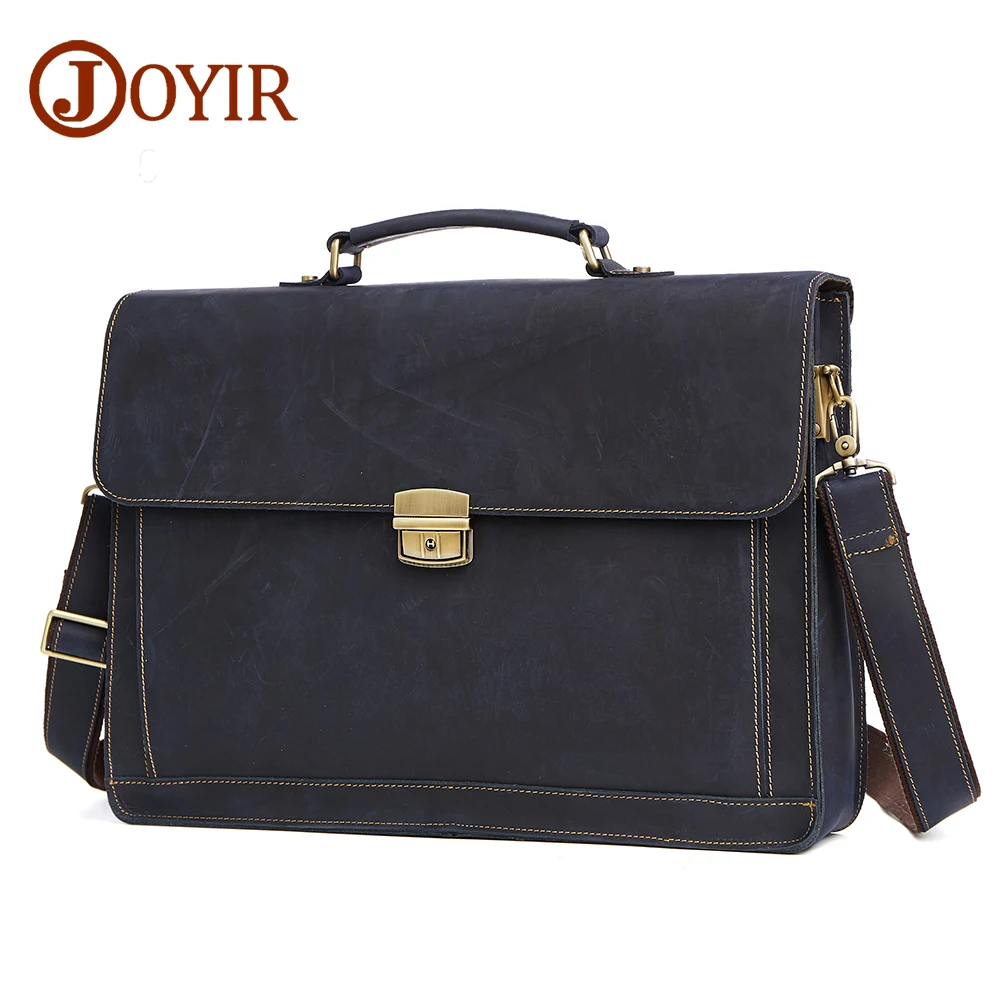 JOYIR men's briefcase crazy horse genuine leather men's business bag vintage office messenger shoulder bag for male men handbag