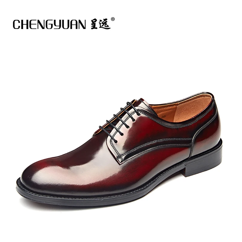 CHENGYUAN font b Men s b font Bullock Noble lace up top quality leather blue brown