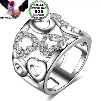 

OMHXZJ Wholesale Personality Fashion OL Woman Girl Party Wedding Gift Hollow Heart AAA Zircon 925 Sterling Silver Ring RN136