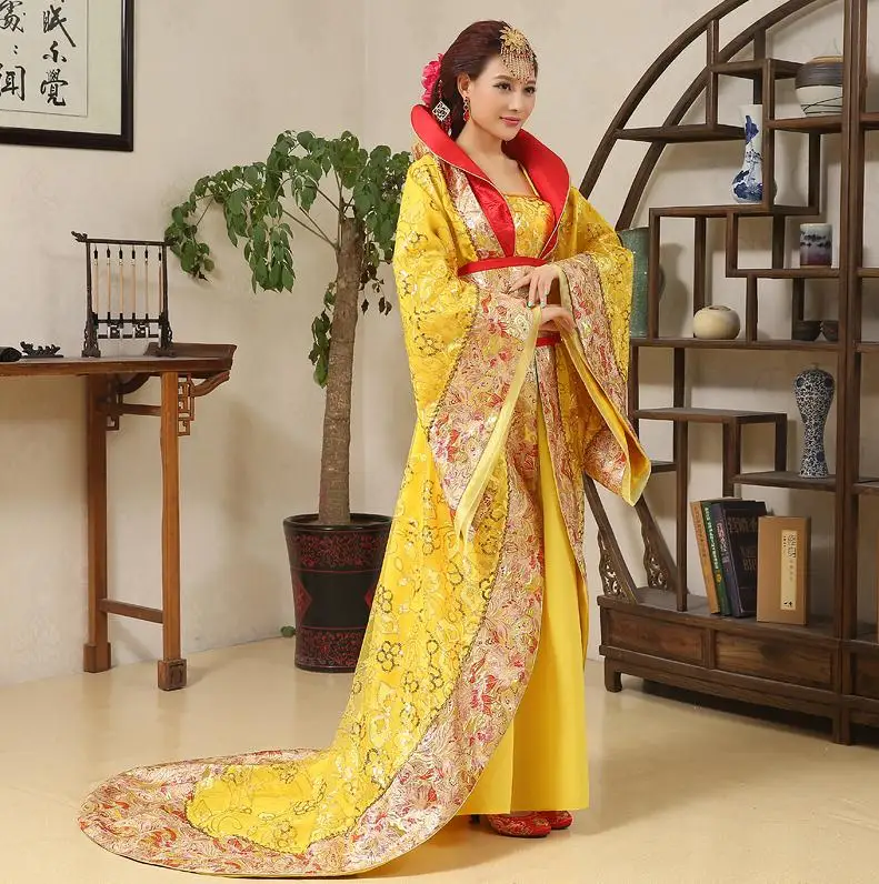Китайская династия Хань династии корт платье в народном стиле Женщины Древний Infanta костюм Peri театральный драгггл-хвост платье высокого качества - Цвет: gold