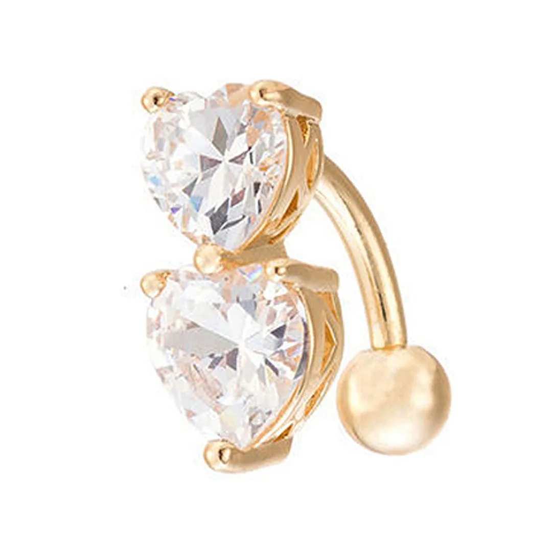Vintage Charming Stainless Steel Crystal Bar Belly Button Rings Body Piercing ombligo Two Heart Sexy Bikini Navel Ring Shellhard