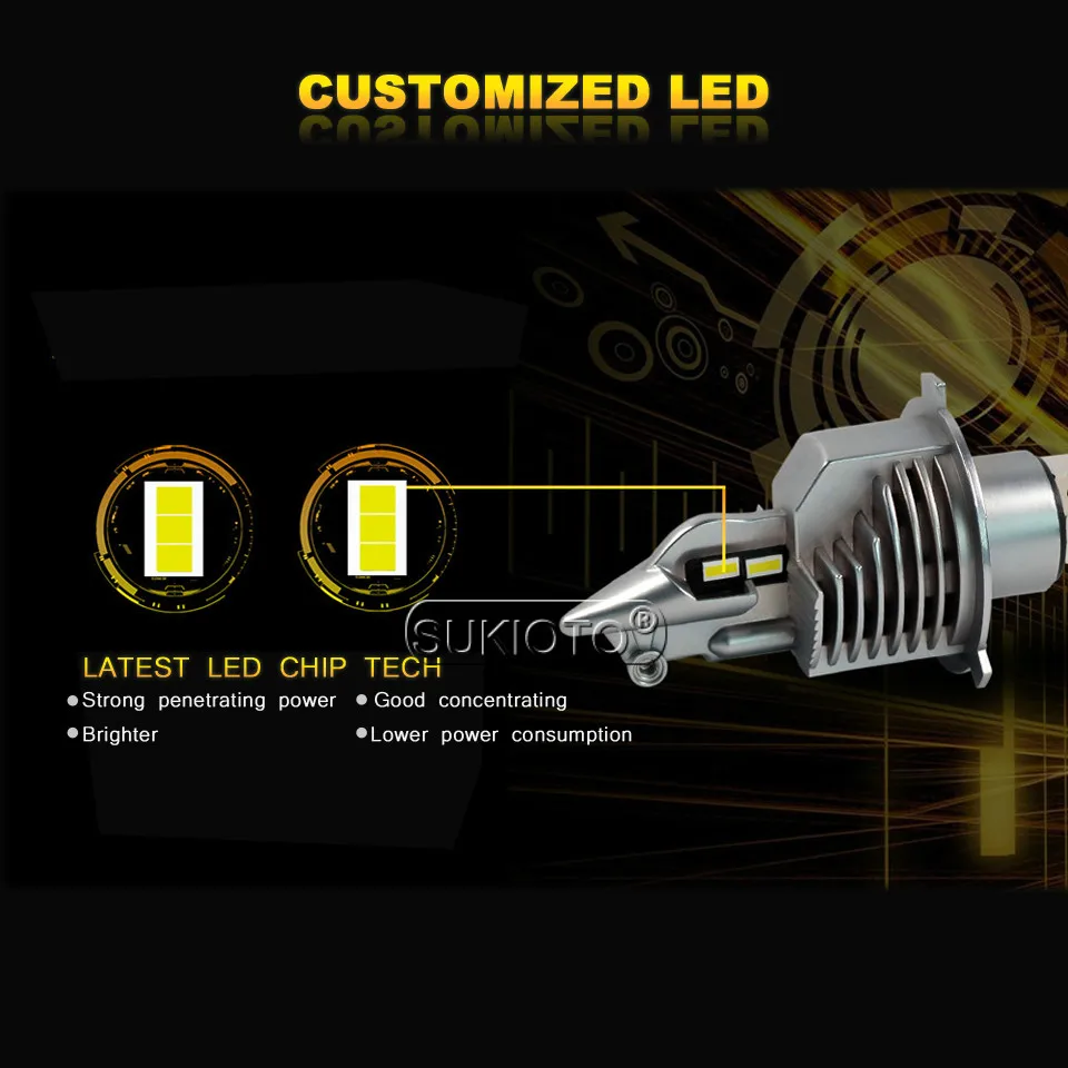 SUKIOTO 2 шт. 1:1 дизайн светодиодный H4/9003/HB2 светодиодный фары лампы hi/lo 12 В 24 В h4 Высокий Низкий светодиодный проектор линзы лампы 35 Вт 4000лм