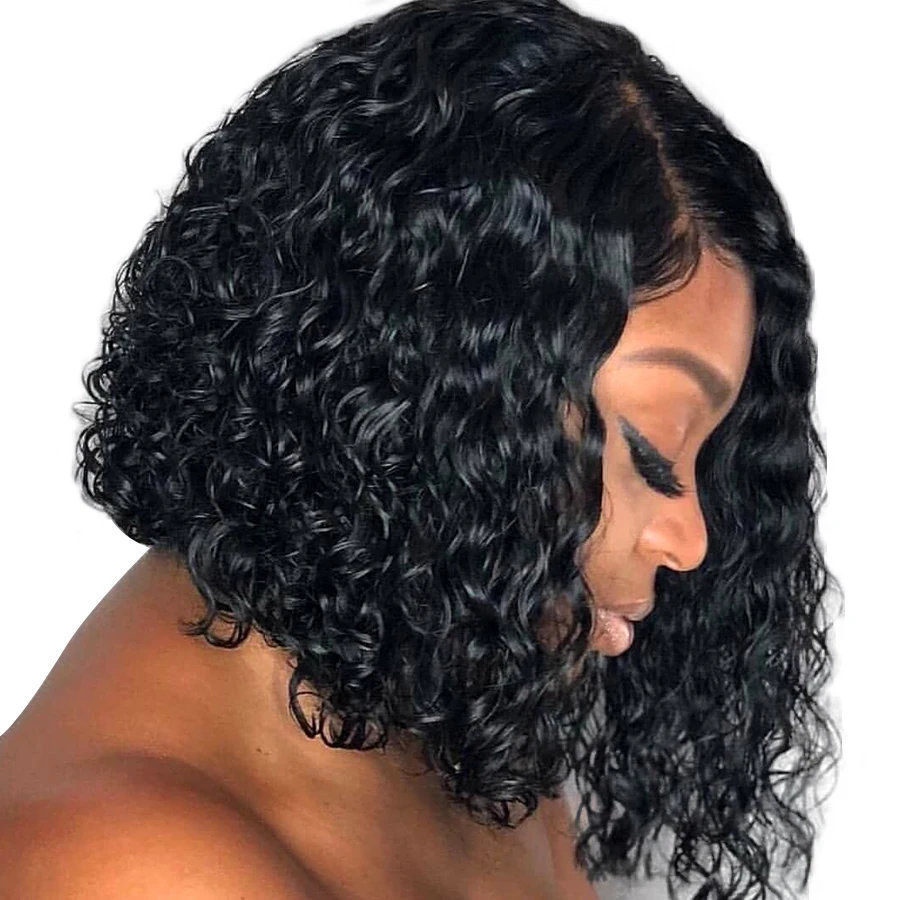 

Beeos Brazilian Remy Short Curly Human Hair Bob Wig Full End 13*6 Lace Front Human Hair Wigs For Women Pre Pluck Side Part
