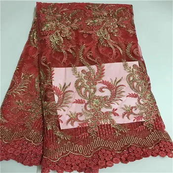 

High end design african lace fabric beaded nigeria lace fabric red party wedding dress lace fabric