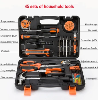 

HB 45 Pcs Household Hand Tool Set Wood Working Tools Plastic Toolbox Storage Case Hand Tool Set General