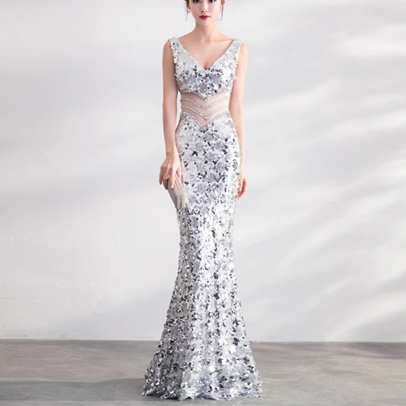 

2019 Summer Dress Woman Sexy Sequin Long Robe Femme Glitter Formal Party Wedding Dating Black Sequin Dress Elegant Bodycon Dress