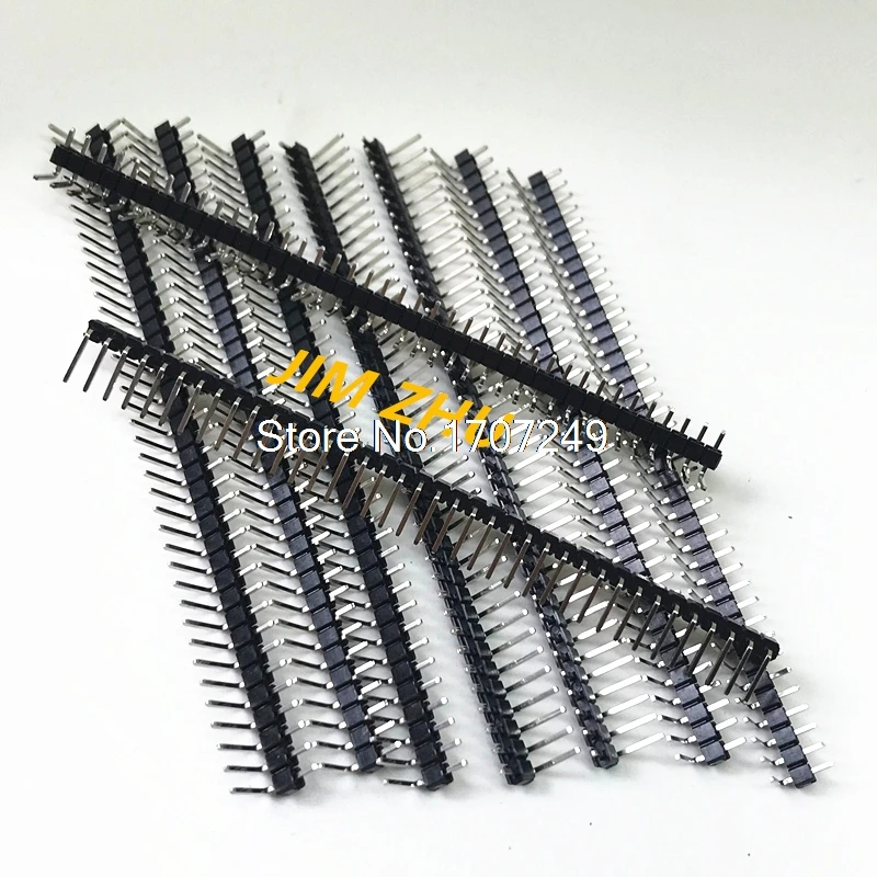 

Free Shipping 10pcs/lot Pin Header 1x40 Single Row Male 2.54mm spacing Bent pins Breakable Pin Header 40 Pin 1*40Pin for PBC