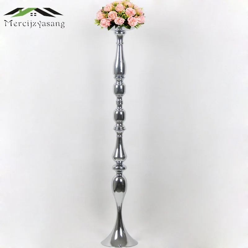 

Candle Holders Flowers Vases 120cm/48'' Stand Silver Candlestick Road Lead Candelabra Centre Pieces Wedding Decoration 10PCS/LOT