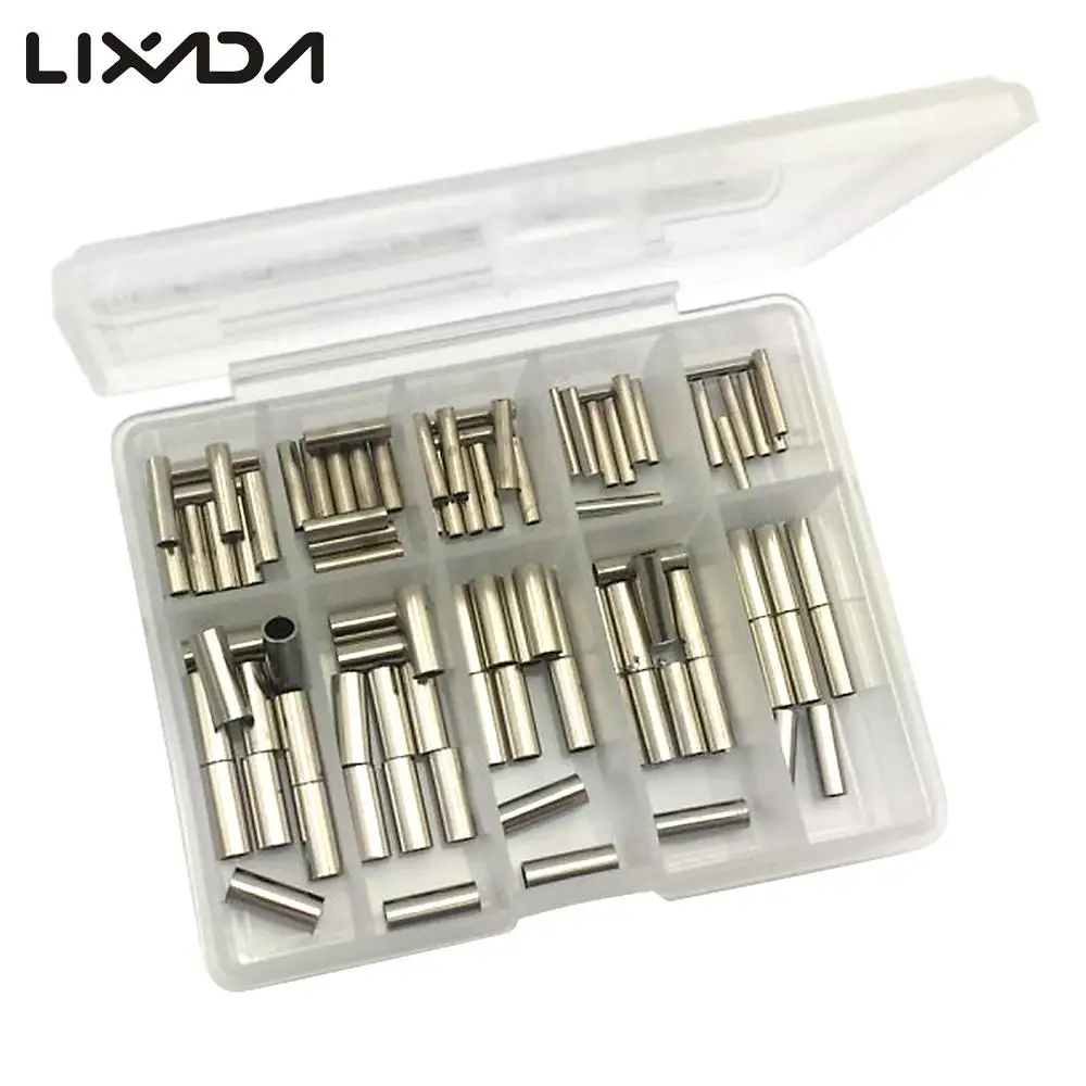 

Lixada 100Pcs/lot Fishing Single Barrel Copper Crimping Sleeves Fishing Line Clip Tube Connector Mixed Size Carp Fishing Pesca