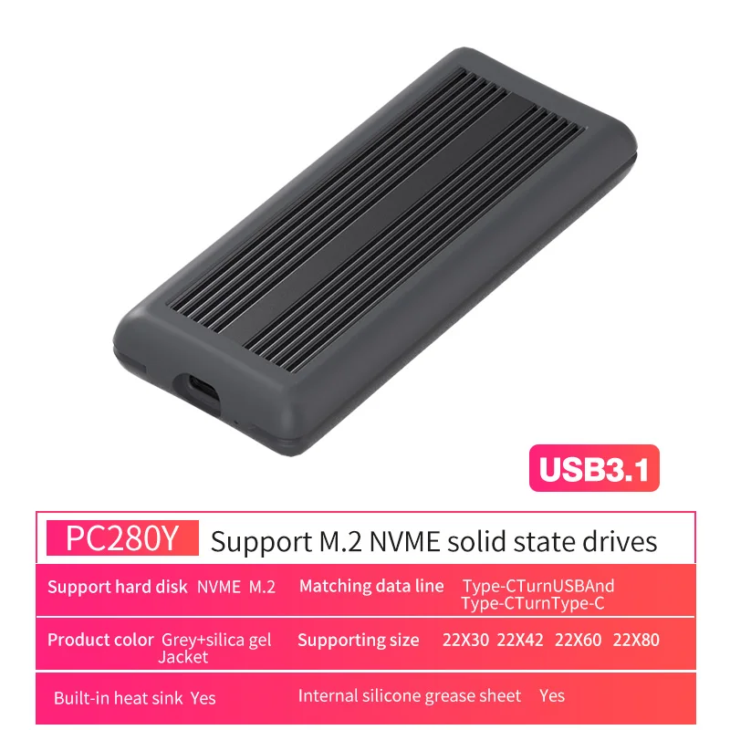 NVME& NGFF M.2 корпус ssd type-c порт тепловыделения алюминиевый ssd высокоскоростной корпус для жесткого диска - Цвет: PC280YC-A.C-C