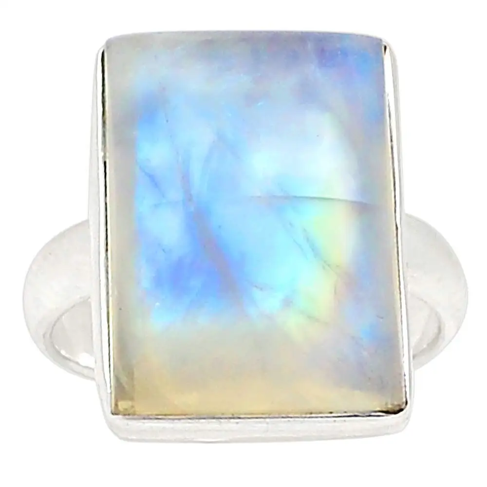 

NiaoZaiFei YunZaiKan Genuine Blue Fire Moonstone Ring 925 Sterling Silver,USA Size :8.5, MHBAR3982
