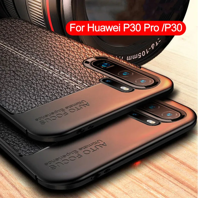 

Luxury Rugged Soft TPU Silicone Phone Case For Huawei P30 Pro P 30 Lite Protection Leather Litchi Pattern Shockproof Back Cover