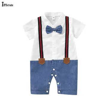 

Newborn Infant Toddler Kids Baby Boy Gentlemen's wedding Party White Romper Jumpsuit Outfits Bow 2019 New Summer Clothes US