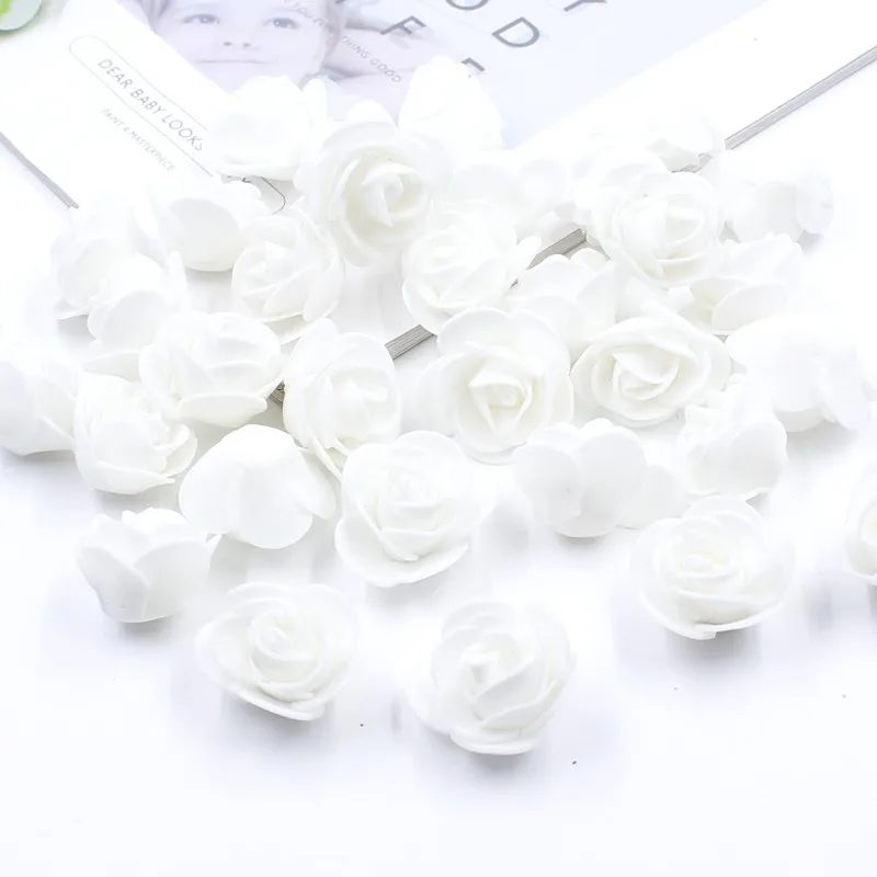 50 шт разноцветная пенная роза 3-3,5 см мини крошечные цветы искусственные Искусственные цветы из материала pe голова DIY ручной работы Свадебный декор свадебный душ - Цвет: pure white