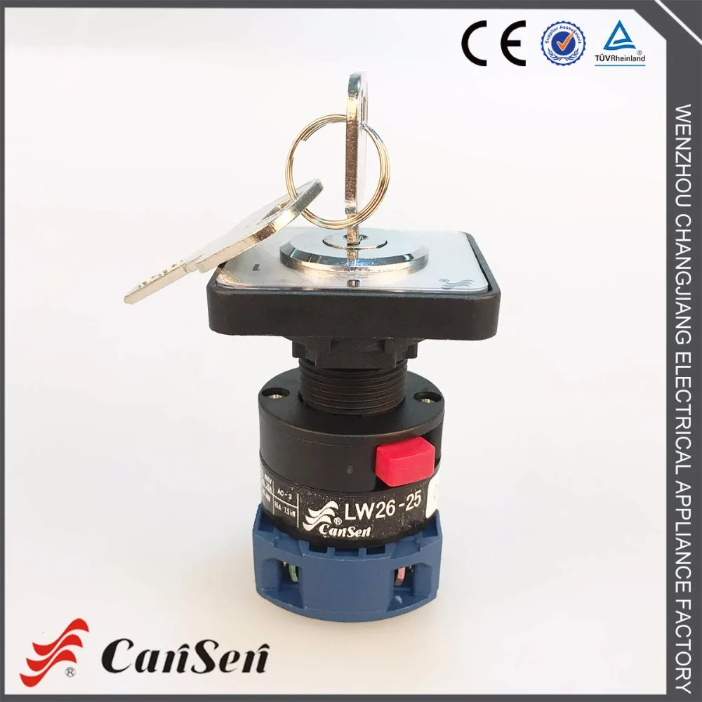 CANSEN LW26-25 CA20 690V Ith 25A поворотный кулачковый переключатель с ключом ВКЛ/ВЫКЛ 2 положения 2P 4 клеммы Переключатель управления