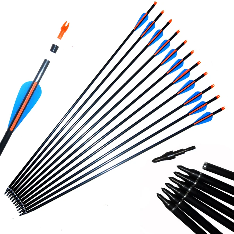 6/12/24/30pcs/lot New Spine500 Hunting Fiberglass Arrow Archery Arrows Shaft Target Practice for bow arrow | Спорт и развлечения