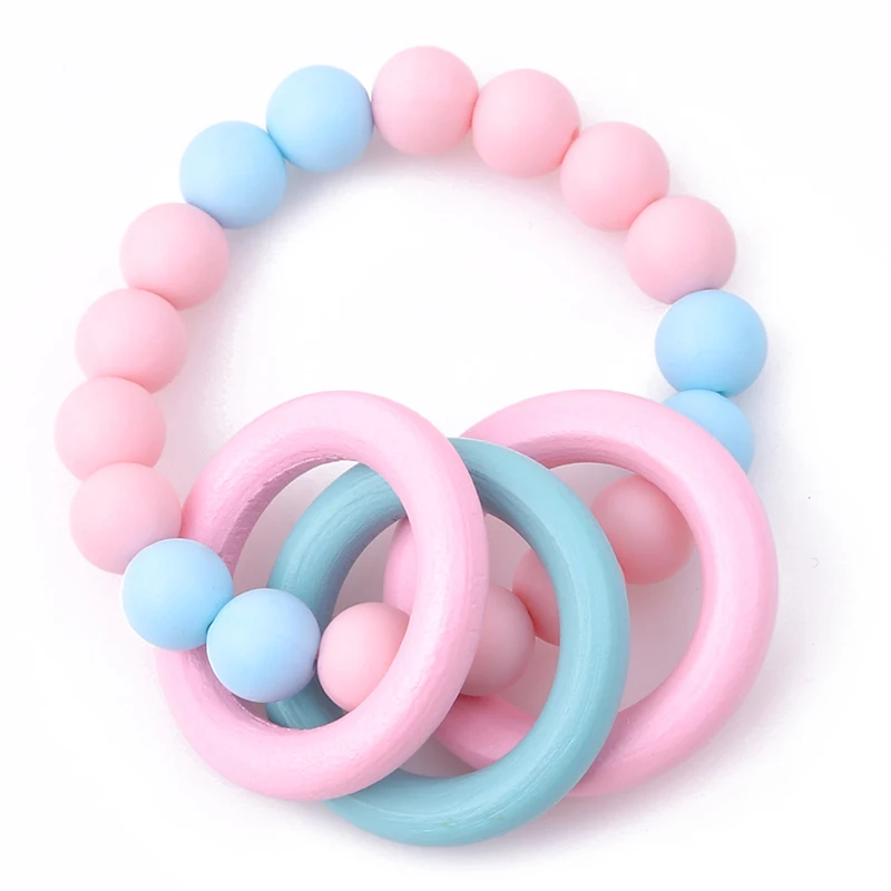 1pc Teether Teething Natural Ring Silicone Beads Hand Weave Bracelet